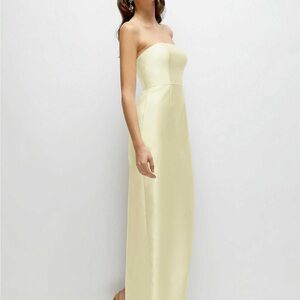 Dessy Strapless Satin Maxi Dress in butter yellow NWT Back Slit